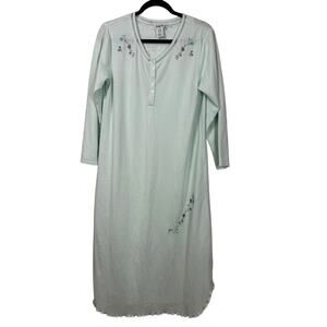 Vanity Fair Nightgown Sm Mint Green Floral Embroidered Long Sleeve Sleep Dress
